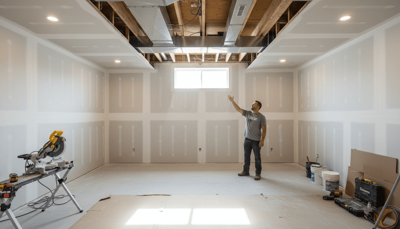 Basement recreation room after renovation