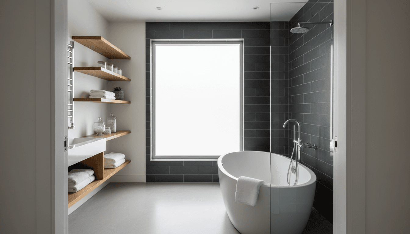 Renovated bathroom with walk-in shower and tub