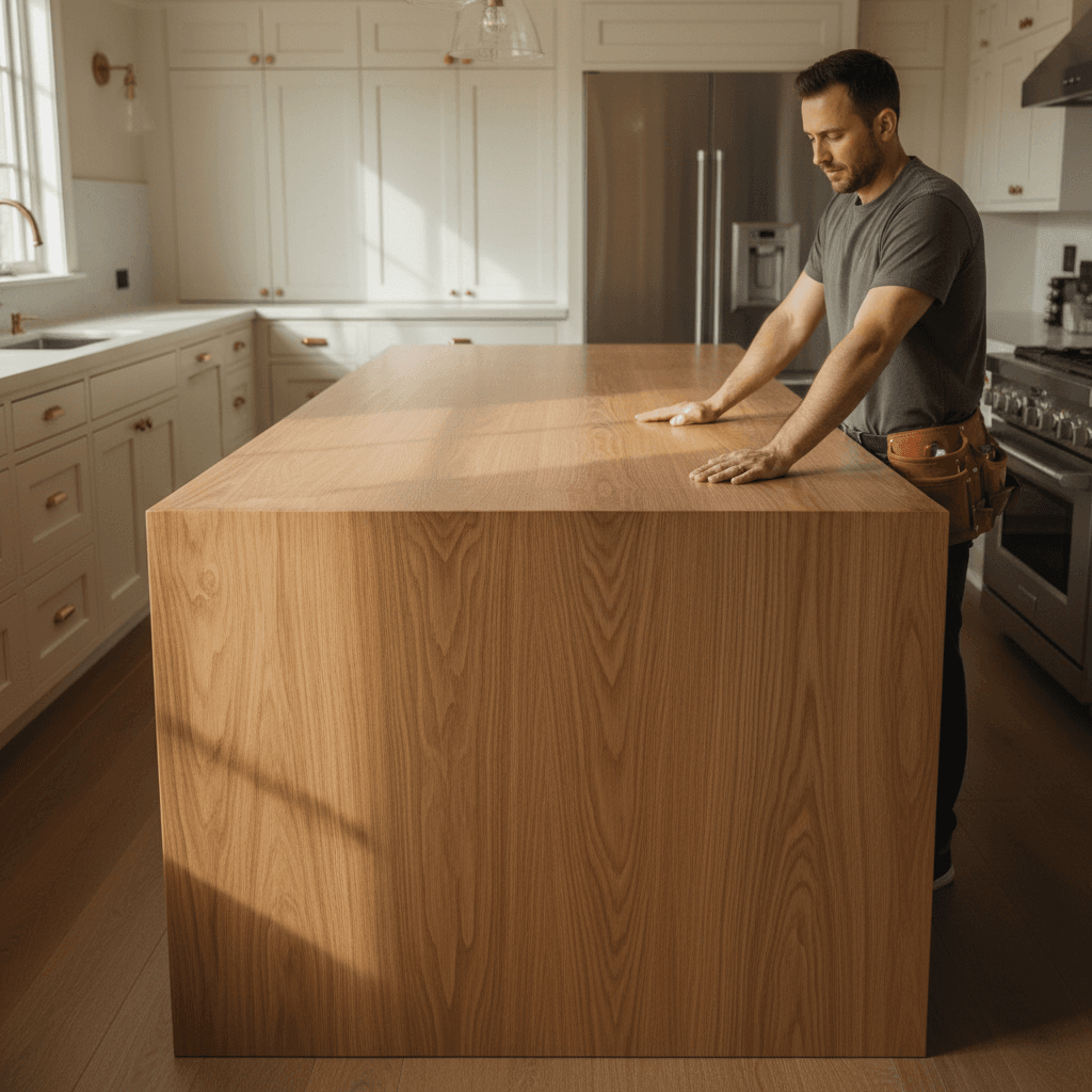 Kitchen island cabinets and countertop detail